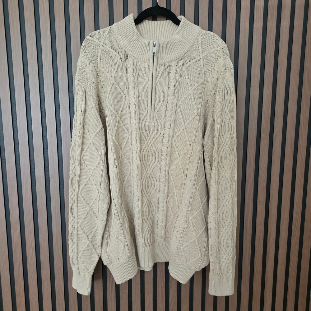 John‎ Blair Mens XL Fisherman's Cable Knit 100% Cotton Quarter Zip Sweater